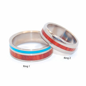 SHORE UP MY HEART | Blood Wood & Turquoise Resin Wedding Rings Set - Minter and Richter Designs