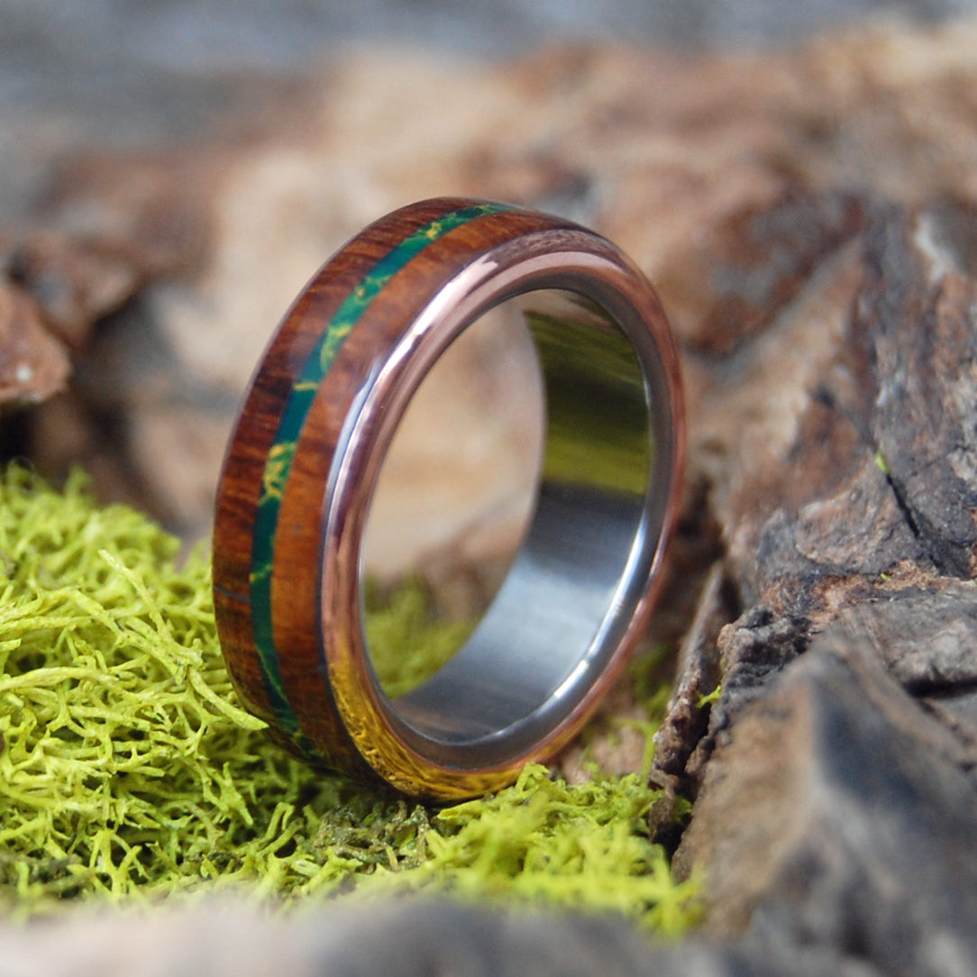 SNAKE AROUND MY HEART | Egyptian Jade Stone, Snakewood & Copper Wedding Ring - Minter and Richter Designs