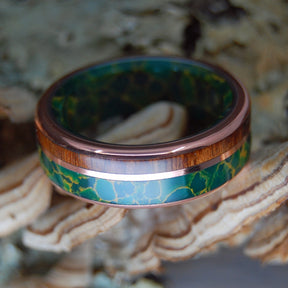SNAKE THRU LOVE | Snakewood, Copper & Egyptian Jade - Unique Wedding Rings - Minter and Richter Designs