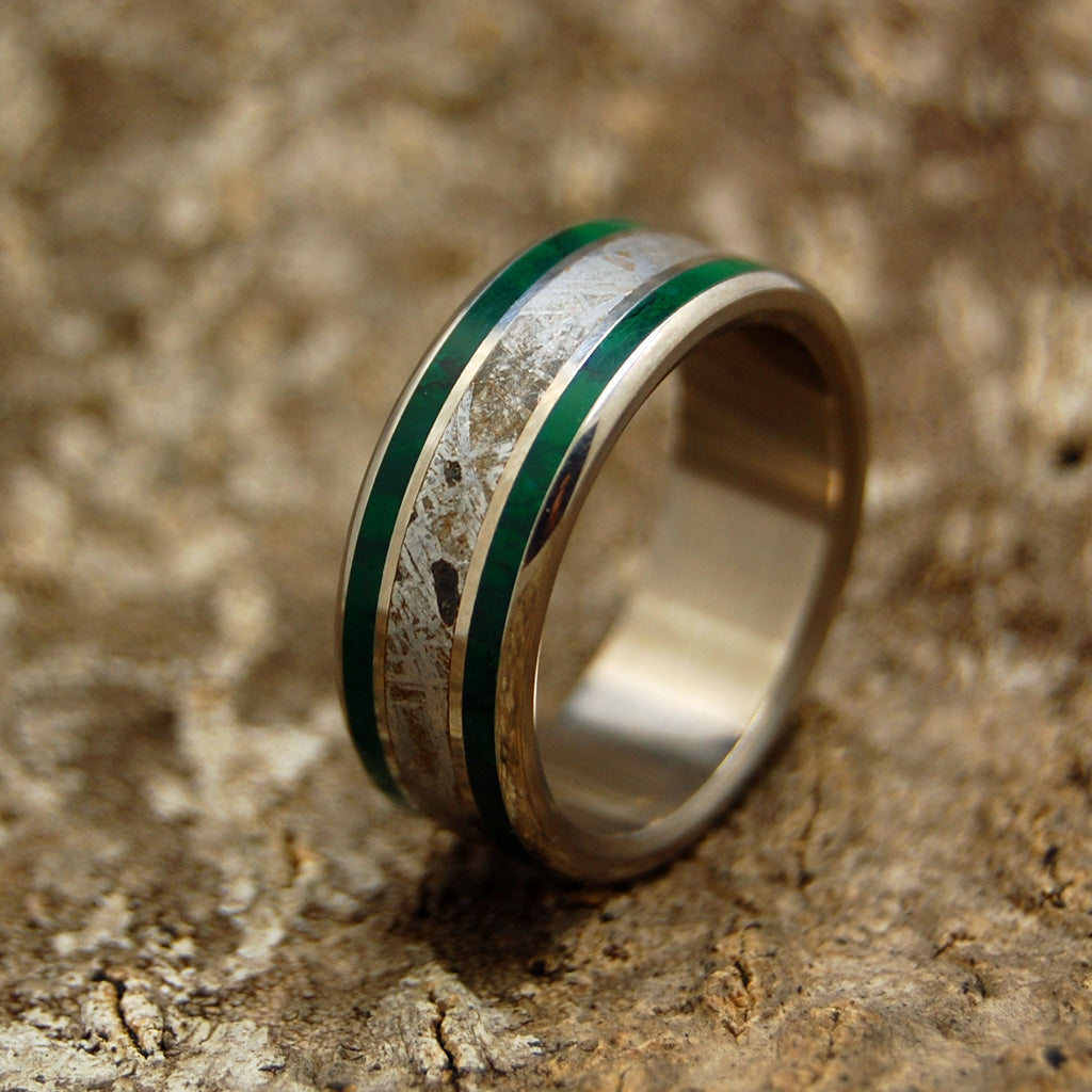 SO HOT IT HISSES | Meteorite & Imperial Jade Titanium Men's Wedding Rings - Minter and Richter Designs