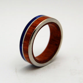TWILIGHT | Amboyna Burl Wood & Sodalite Stone Unique Wedding Rings - Minter and Richter Designs