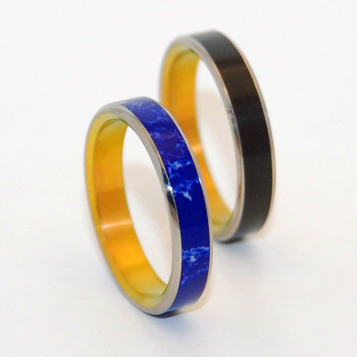EYES OF STARS | Onyx Stone & Sodalite - Unique Wedding Rings Set - Minter and Richter Designs