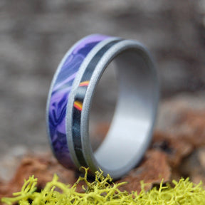 SPACETIME SOLAR FLARE | Charoite Stone & Solar Flare Resin - Titanium & Stone Purple Wedding Ring - Minter and Richter Designs