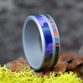SPACETIME SOLAR FLARE | Charoite Stone & Solar Flare Resin - Titanium & Stone Purple Wedding Ring - Minter and Richter Designs