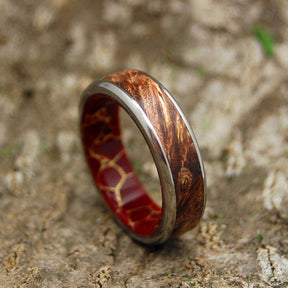 SPALTED AND GOLD | Spalted Maple & Red Jasper Stone Titanium Wedding Rings - Minter and Richter Designs
