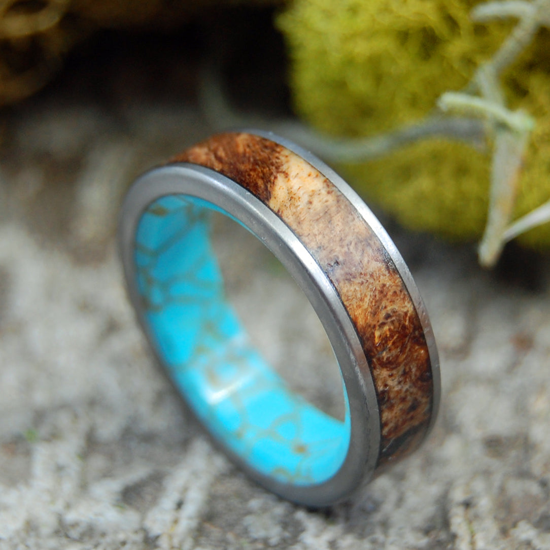 FLAT CONIFER | Titanium, Wood and Turquoise Wedding Bands - Minter and Richter Designs