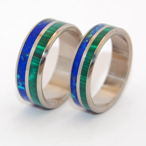 CAN'T HOLD US BACK | Malachite Stone, Azurite Stone & Titanium - Unique Wedding Rings - Wedding Rings Set - Minter and Richter Designs
