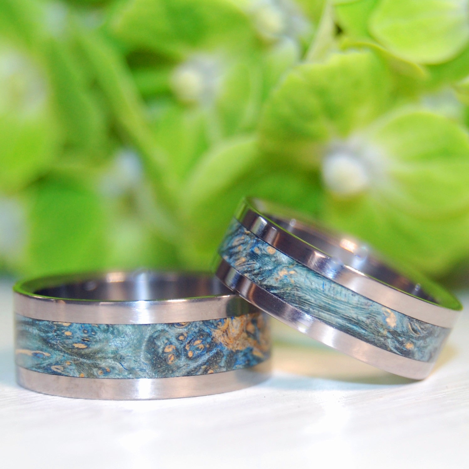 STARRY STARRY NIGHT | Blue Box Elder Wood & Titanium - Unique Wedding Rings - Wedding Rings Set - Minter and Richter Designs