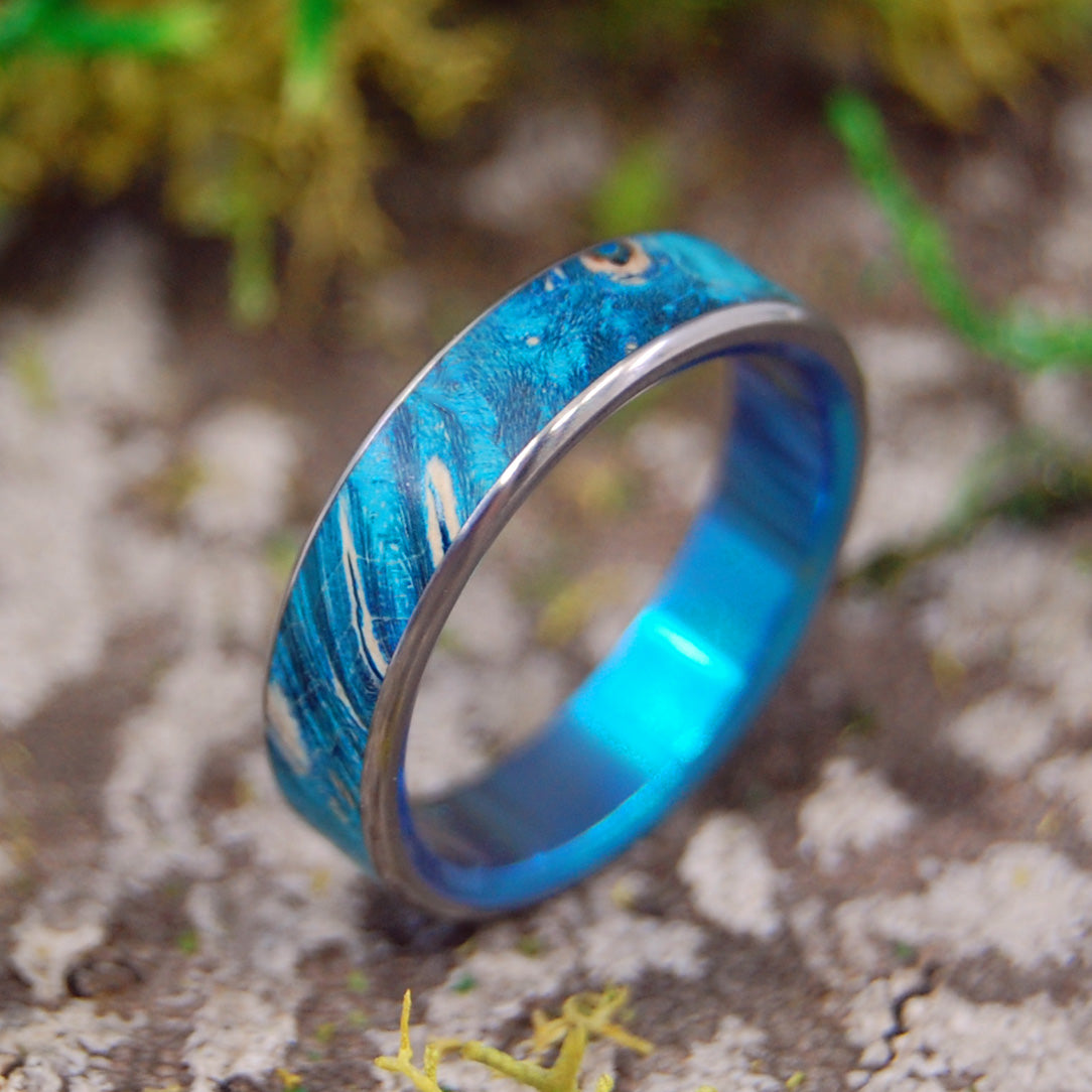 STARRY STARRY NIGHT TURQUOISE | Blue Wood & Titanium Wedding Rings - Minter and Richter Designs