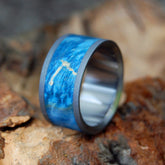 BLASTED STARRY | Blue Box Elder Wood & Sandblasted Titanium - Wooden Wedding Ring - Minter and Richter Designs