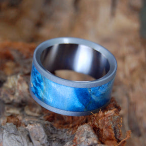 BLASTED STARRY | Blue Box Elder Wood & Sandblasted Titanium - Wooden Wedding Ring - Minter and Richter Designs