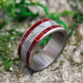 STELLAR FIRES | Meteorite & Red Jasper Stone Titanium Wedding Rings - Minter and Richter Designs