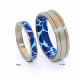 STEP CAREFULLY CRACKED ICE | Cobalt Stone & Titanium - Unique Wedding Rings - Wedding Rings set - Minter and Richter Designs