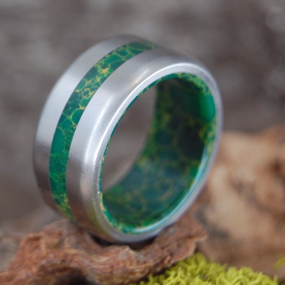 GOD OF WOLVES | SIZE 10.5 AT 11MM | EGYPTIAN JADE | Unique Wedding Rings | On Sale - Minter and Richter Designs