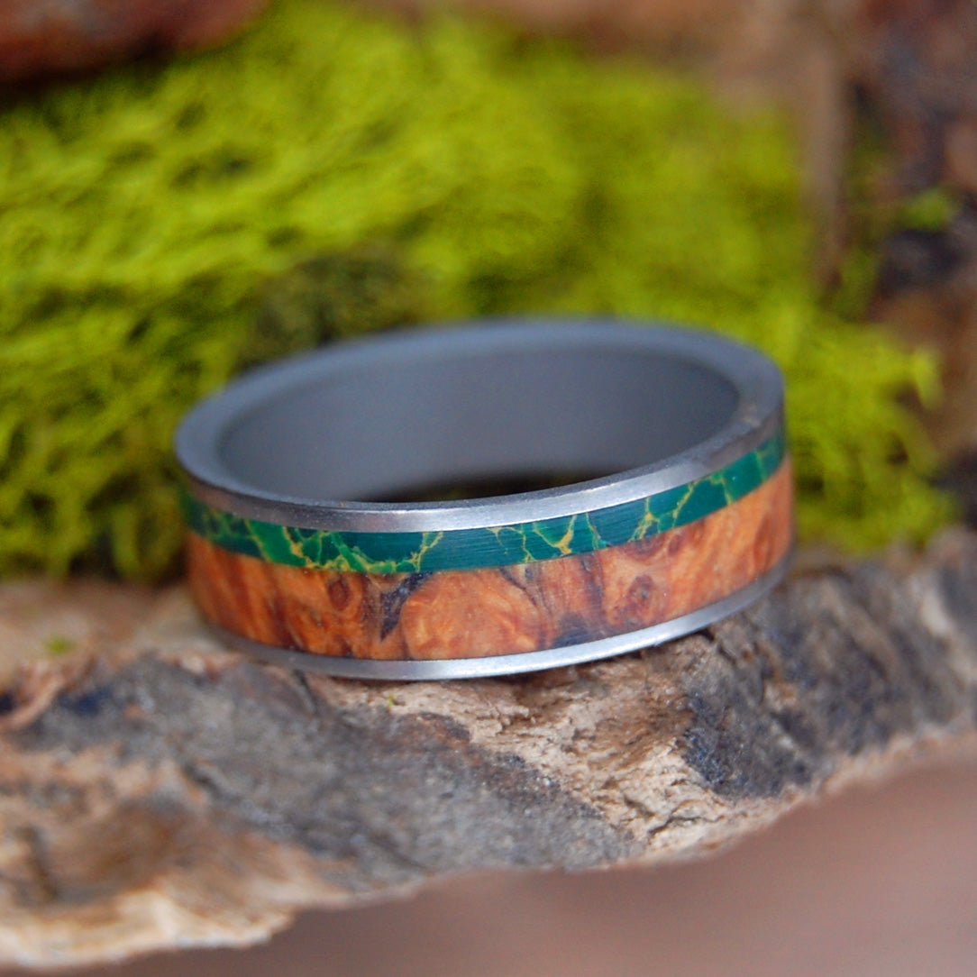 HOLD MY HAND SANDBLASTED and SATIN | Egyptian Jade & Wood Wedding Rings - Minter and Richter Designs