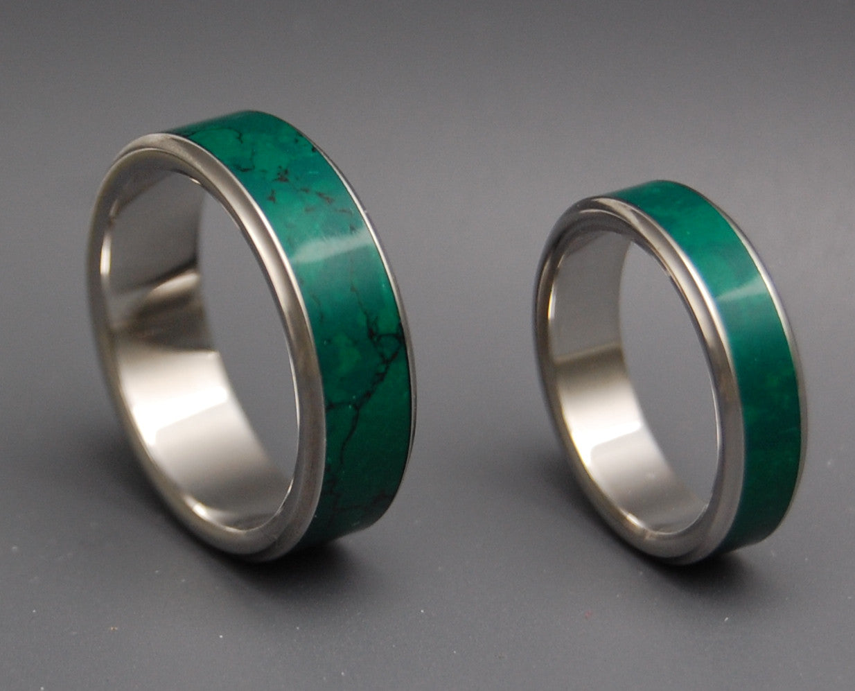 STONE OF HEAVEN | Imperial Jade Titanium Wedding Rings set - Minter and Richter Designs