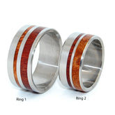 STRONGER TOGETHER | Dark Maple Wood, Koa Wood & Titanium - Unique Wedding Rings Set - Minter and Richter Designs