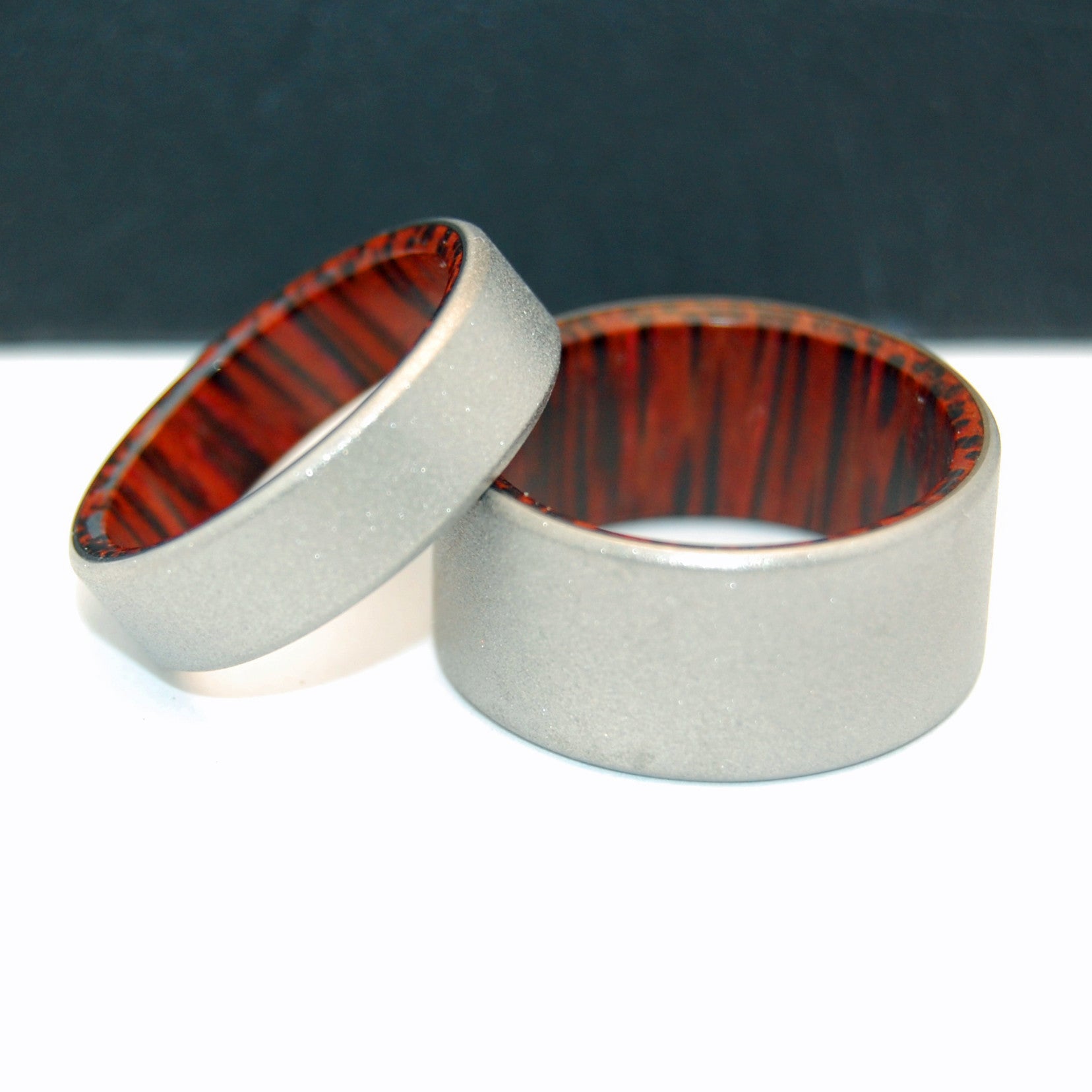 TALES OF EDEN | Red Palm Wood & Titanium - Unique Wedding Rings - Wedding Rings Set - Minter and Richter Designs