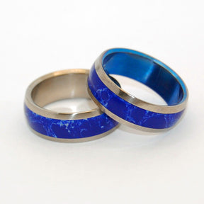 POET'S STONE | Sodalite Stone & Titanium Wedding Rings Set - Minter and Richter Designs