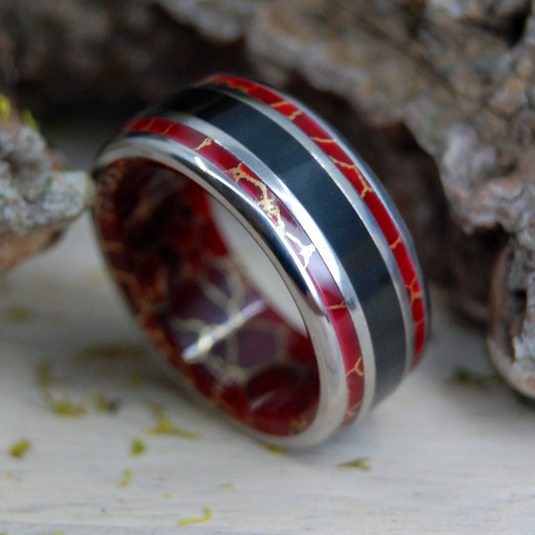 THOSE DAYS | Red Gold Webbed Jasper & Onyx Stone - Titanium Wedding Ring - Minter and Richter Designs