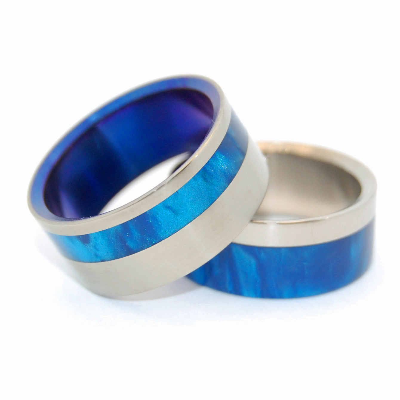 TO THE WINDS PROMISE | Blue Marbled Resin & Titanium - Unique Wedding Rings - Wedding Rings Set - Minter and Richter Designs