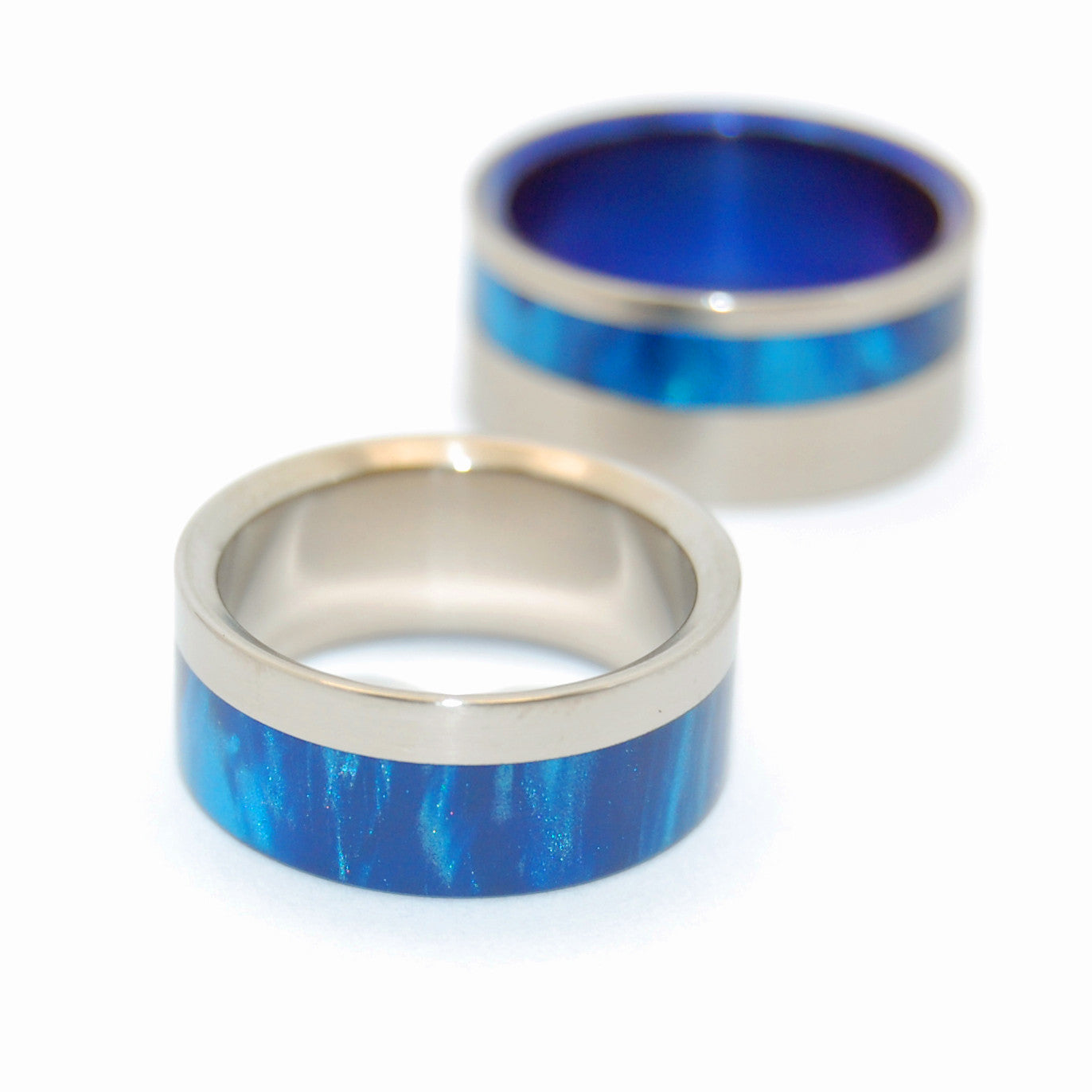 TO THE WINDS PROMISE | Blue Marbled Resin & Titanium - Unique Wedding Rings - Wedding Rings Set - Minter and Richter Designs