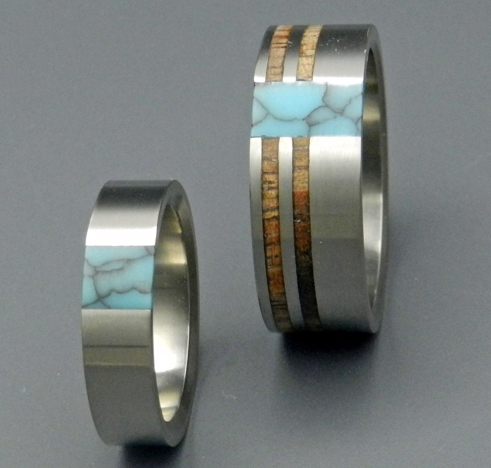 TRUE NORTH PARTNER | Turquoise & Hawaiian Koa Wood Wedding Rings Set - Minter and Richter Designs