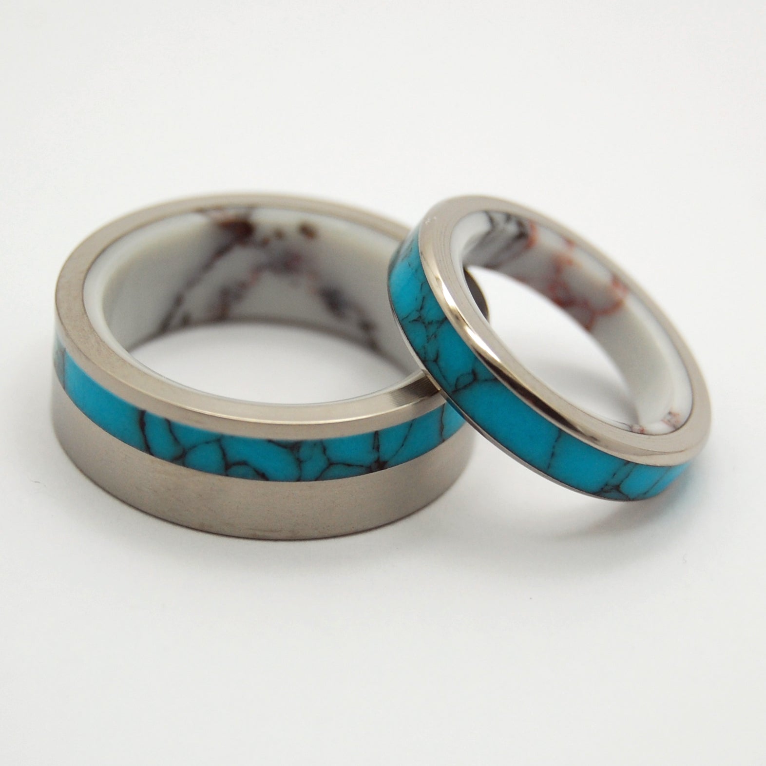 LIFETIME & BLUE MOON | Turquoise Stone & Wild Horse Jasper Stone - Unique Wedding Rings Set - Minter and Richter Designs