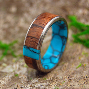 WHEN WE MET | Koa Wood & Turquoise Titanium Men's Wedding Rings - Minter and Richter Designs