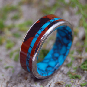 KNOCK ON MY DOOR | Mahogany Obsidian Stone & Turquoise Stone Wedding Ring - Minter and Richter Designs