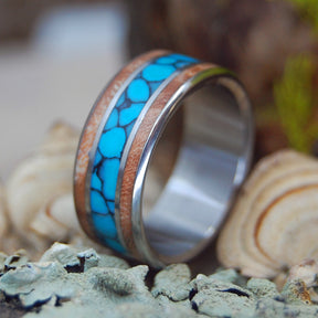 THE MOMENT I SAW YOU |  Turquoise & Light Maple Wedding Rings - Unique Wedding Rings - Minter and Richter Designs