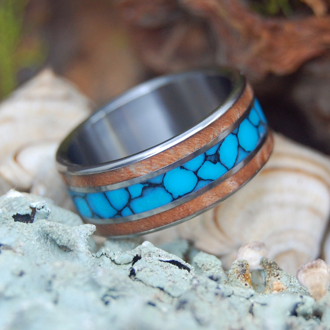 THE MOMENT I SAW YOU |  Turquoise & Light Maple Wedding Rings - Unique Wedding Rings - Minter and Richter Designs