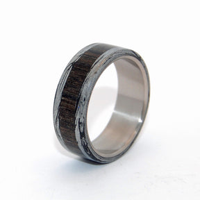 PERUN THUNDER GOD | Bog Oak & Black Silver Mokume Gane Titanium Wedding Rings - Minter and Richter Designs