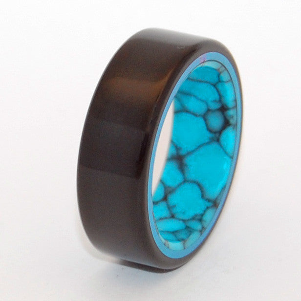 VATNAJOKULL | Turquoise & Onyx Stone Titanium Men's Black Wedding Rings - Minter and Richter Designs