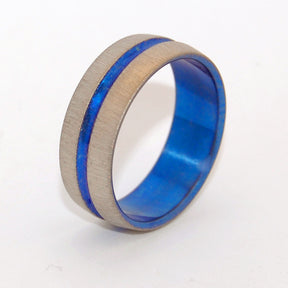 Blue Signature Ring Vertical Stroke | Hand Anodized Titanium Wedding Ring - Minter and Richter Designs