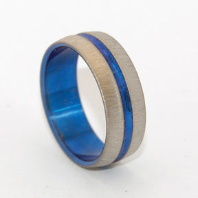 Blue Signature Ring Vertical Stroke | Hand Anodized Titanium Wedding Ring - Minter and Richter Designs