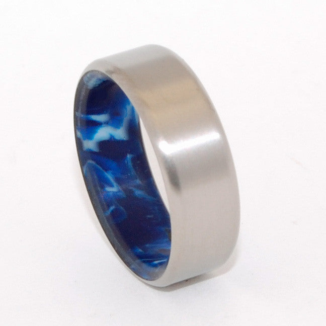 SWIRLING SEA | Vintage Blue Resin & Titanium - Unique Wedding Rings - Blue Rings - Minter and Richter Designs