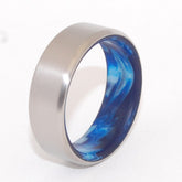 SWIRLING SEA | Vintage Blue Resin & Titanium - Unique Wedding Rings - Blue Rings - Minter and Richter Designs