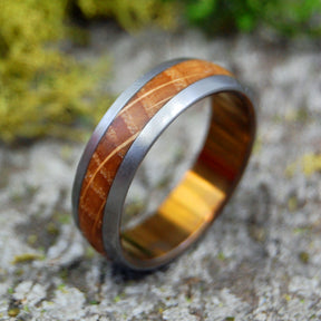 GUNNY |  Whiskey Barrel Wood & Titanium Mens Wedding Ring - Minter and Richter Designs