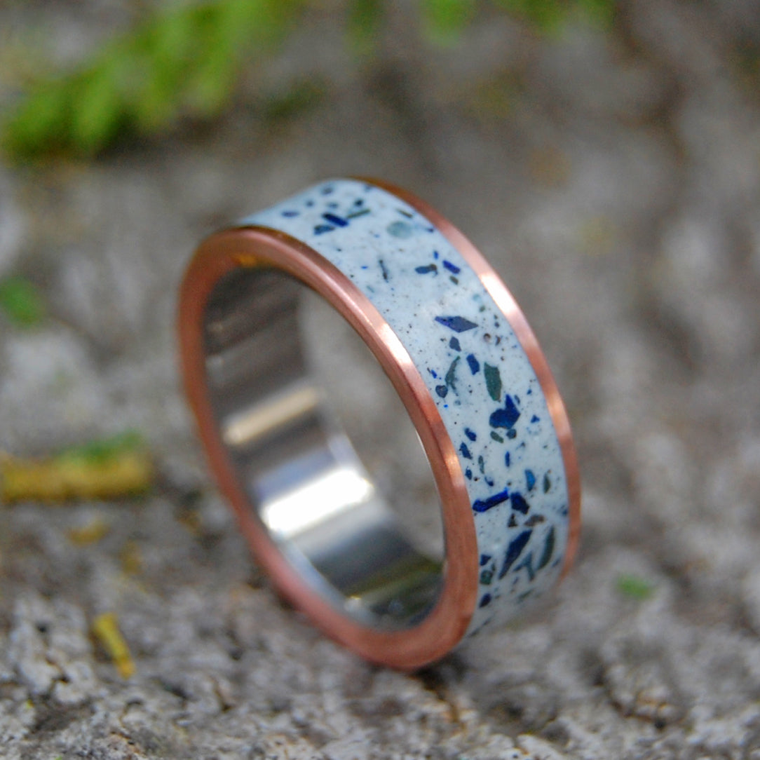 AZURITE BEACH SAND | Beach Sand & Copper Titanium Wedding Rings - Minter and Richter Designs