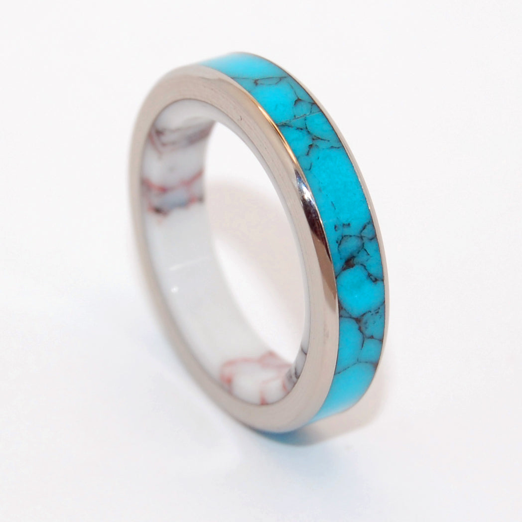 ONCE IN A BLUE MOON | Turquoise Stone, Jasper Stone & Titanium - Unique Wedding Rings - Women's Wedding Rings - Minter and Richter Designs