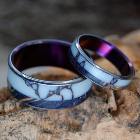 WILD & PURPLE | Purple Box Elder & Wild Horse Jasper Titanium Wedding Rings - Minter and Richter Designs