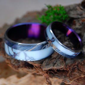 WILD & PURPLE | Purple Box Elder & Wild Horse Jasper Titanium Wedding Rings - Minter and Richter Designs