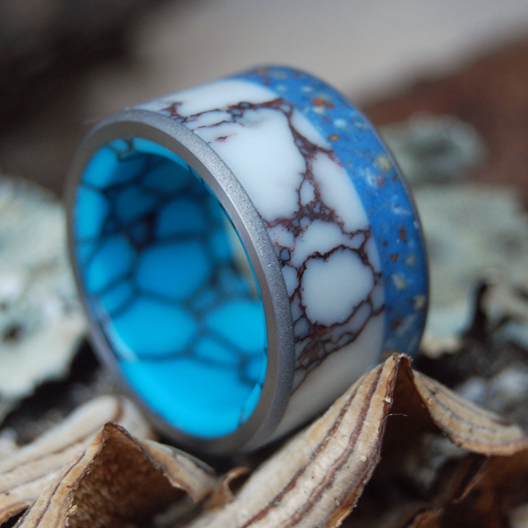 CRUSHED CORAL PUERTO RICO | Turquoise, Jasper Stone and Coral Wedding Band - Minter and Richter Designs