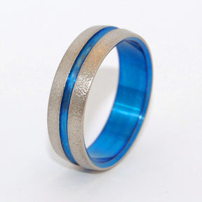 Wire Wheeled Blue Signature Ring | Hand Anodized Titanium Wedding Ring - Minter and Richter Designs
