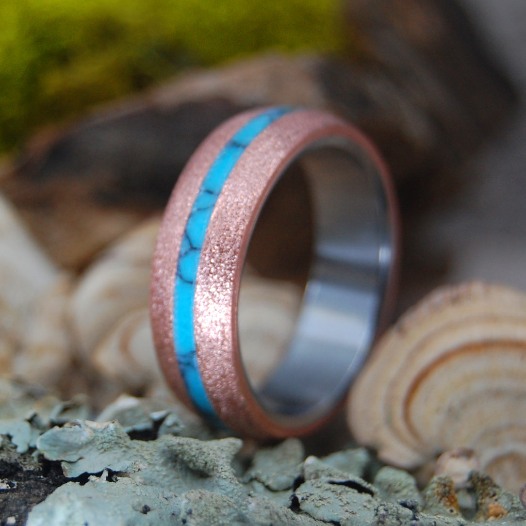 SOUL DOME | Wire Wheeled Copper & Turquoise - Titanium Men's Ring - Minter and Richter Designs