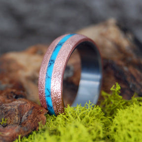 SOUL DOME | Wire Wheeled Copper & Turquoise - Titanium Men's Ring - Minter and Richter Designs
