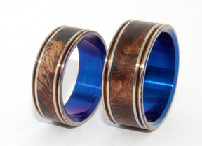 MIRACLES HAPPEN TWICE | Dark Maple Wood & Titanium - Unique Wedding Rings Set - Minter and Richter Designs