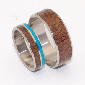 WOODED COVE HIDDEN FOREST | Turquoise Stone & Koa Wood & Titanium - Unique Wedding Rings - Wedding Ring Sets - Minter and Richter Designs