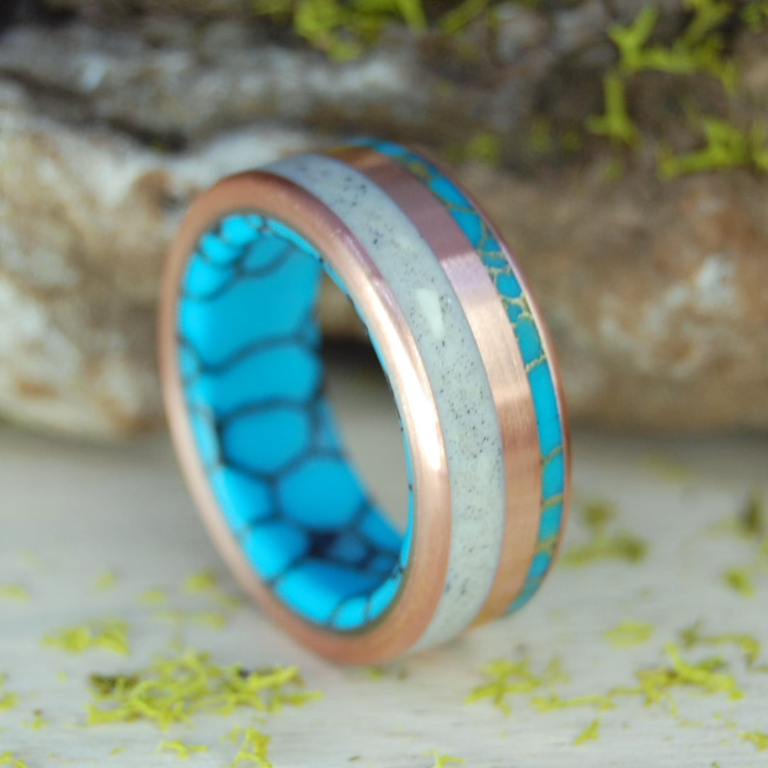 CHOMPIE THE STAR STUDDED WOOLLY MAMMOTH | Woolly Mammoth Tusk, Copper & Turquoise - Men's Wedding Ring - Minter and Richter Designs